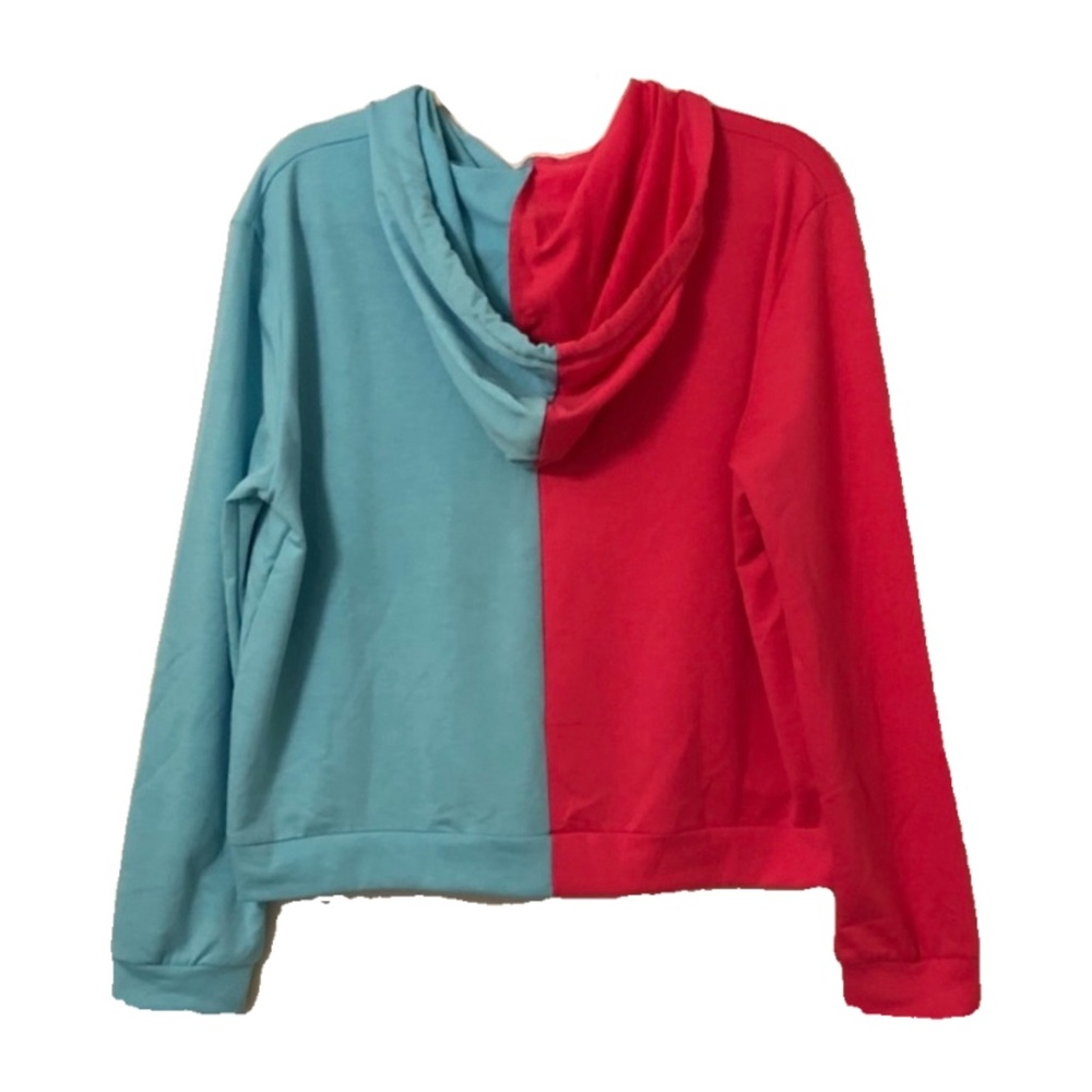 🆕 NWOT Blue/Pink Colourblock Hoodie Sweatshirt
